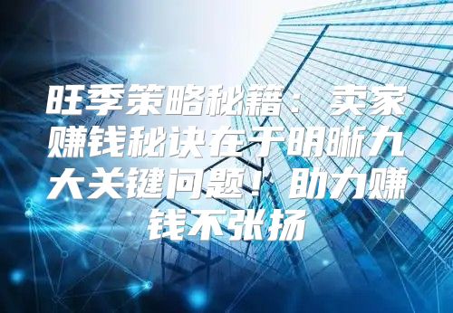 旺季策略秘籍：卖家赚钱秘诀在于明晰九大关键问题！助力赚钱不张扬