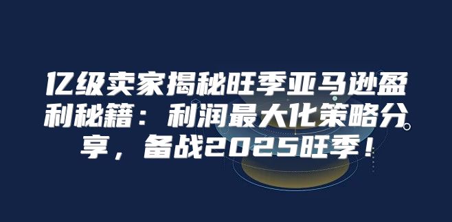 亿级卖家揭秘旺季亚马逊盈利秘籍：利润最大化策略分享，备战2025旺季！