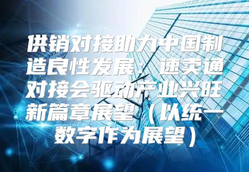 供销对接助力中国制造良性发展：速卖通对接会驱动产业兴旺新篇章展望以统一数字作为展望