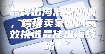 品牌出海浪潮汹涌，跨境卖家如何高效挑选最佳出海战略？