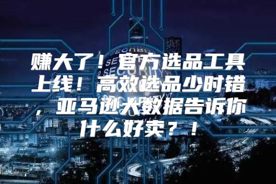 赚大了！官方选品工具上线！高效选品少时错，亚马逊大数据告诉你什么好卖？！