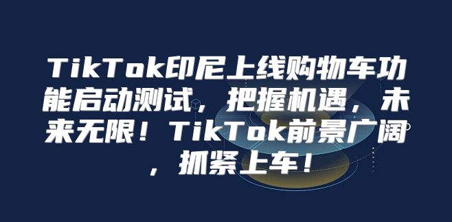 TikTok印尼上线购物车功能启动测试，把握机遇，未来无限！TikTok前景广阔，抓紧上车！