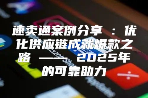 速卖通案例分享②：优化供应链成就爆款之路 —— 2025年的可靠助力
