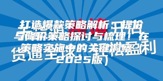 打造爆款策略解析：提价与降价策略探讨与梳理！在策略实施中的关键洞察2025版