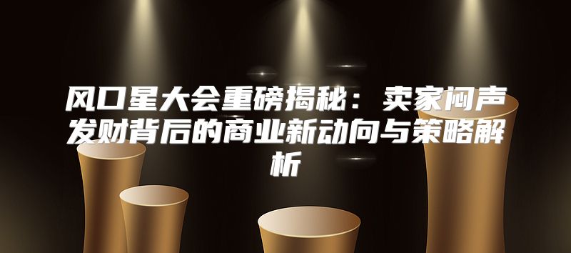 风口星大会重磅揭秘：卖家闷声发财背后的商业新动向与策略解析