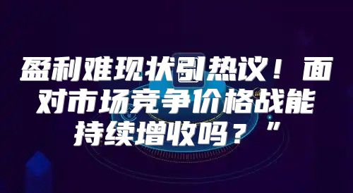 盈利难现状引热议！面对市场竞争价格战能持续增收吗？”