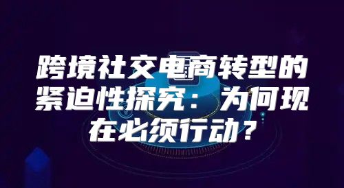 跨境社交电商转型的紧迫性探究：为何现在必须行动？