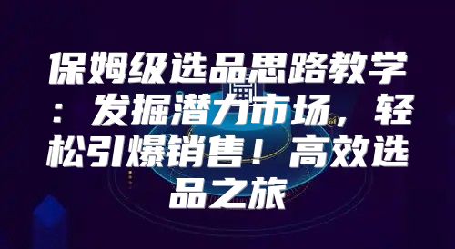 保姆级选品思路教学：发掘潜力市场，轻松引爆销售！高效选品之旅