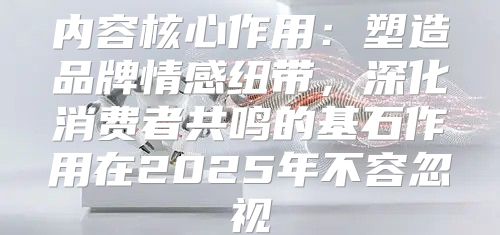 内容核心作用：塑造品牌情感纽带，深化消费者共鸣的基石作用在2025年不容忽视