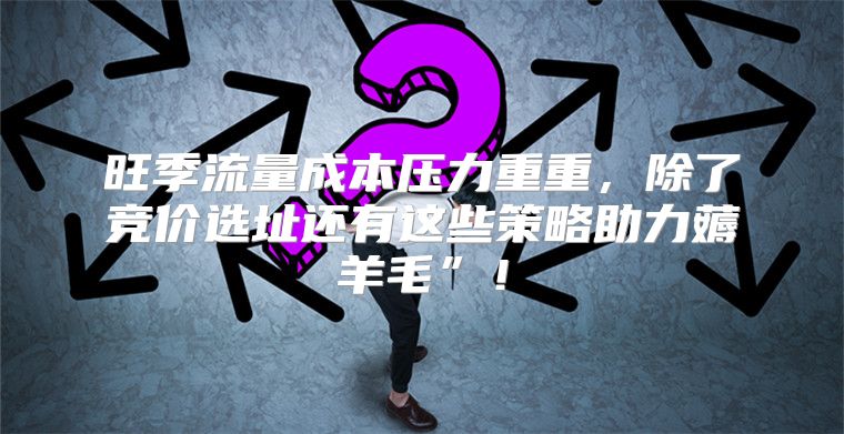 旺季流量成本压力重重，除了竞价选址还有这些策略助力薅羊毛”！