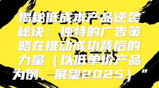 揭秘低成本产品逆袭秘诀：独特的广告策略在推动成功背后的力量以低单价产品为例，展望2025”