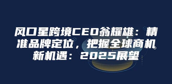风口星跨境CEO翁耀雄：精准品牌定位，把握全球商机新机遇：2025展望