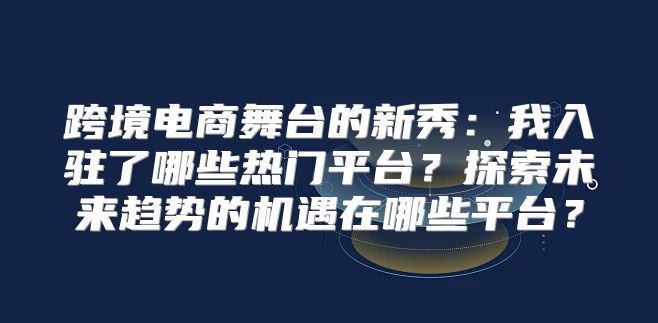 跨境电商舞台的新秀：我入驻了哪些热门平台？探索未来趋势的机遇在哪些平台？