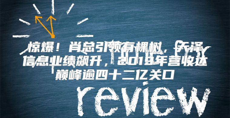 惊爆！肖总引领有棵树，天泽信息业绩飙升，2019年营收达巅峰逾四十二亿关口