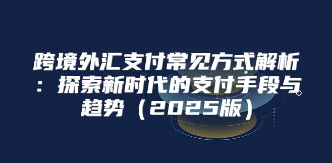 跨境外汇支付常见方式解析：探索新时代的支付手段与趋势2025版