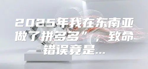2025年我在东南亚做了拼多多”，致命错误竟是...