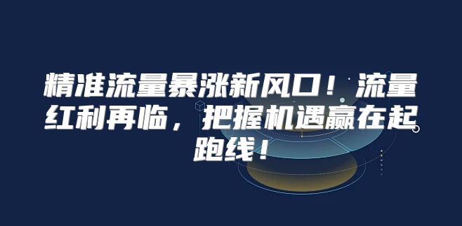 精准流量暴涨新风口！流量红利再临，把握机遇赢在起跑线！