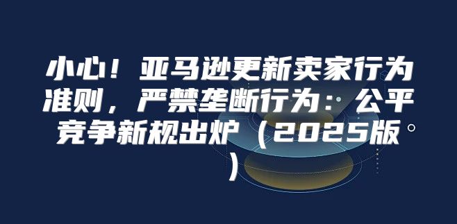 小心！亚马逊更新卖家行为准则，严禁垄断行为：公平竞争新规出炉2025版