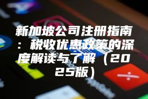 新加坡公司注册指南：税收优惠政策的深度解读与了解2025版