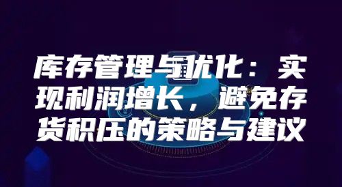 库存管理与优化：实现利润增长，避免存货积压的策略与建议