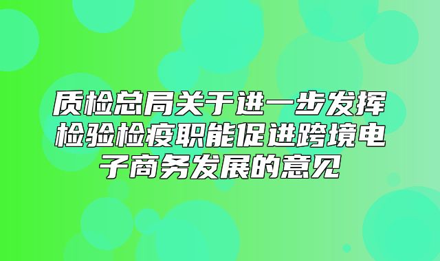 质检总局关于进一步发挥检验检疫职能促进跨境电子商务发展的意见