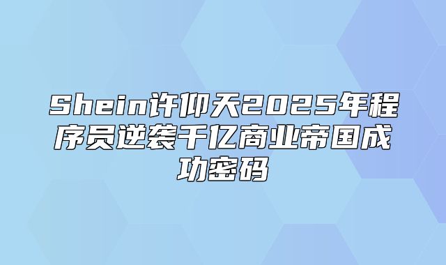 Shein许仰天2025年程序员逆袭千亿商业帝国成功密码