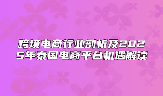 跨境电商行业剖析及2025年泰国电商平台机遇解读