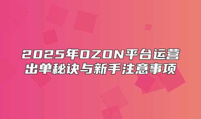 2025年OZON平台运营出单秘诀与新手注意事项