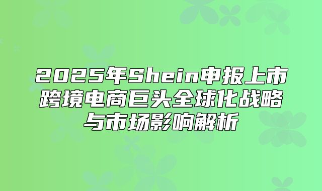 2025年Shein申报上市跨境电商巨头全球化战略与市场影响解析