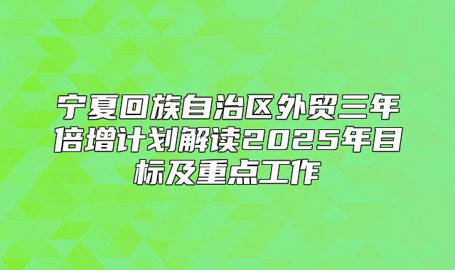 宁夏回族自治区外贸三年倍增计划解读2025年目标及重点工作