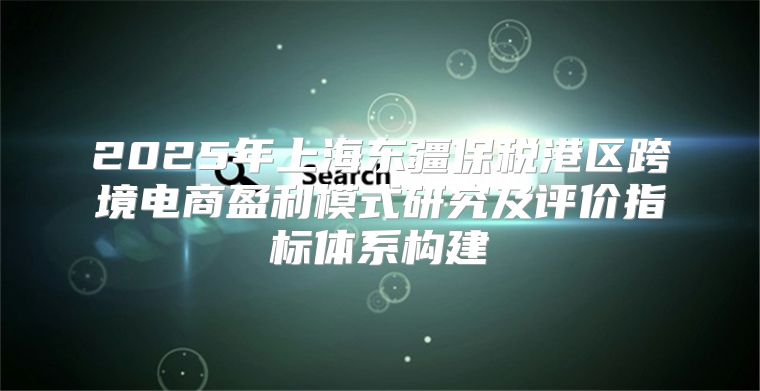 2025年上海东疆保税港区跨境电商盈利模式研究及评价指标体系构建