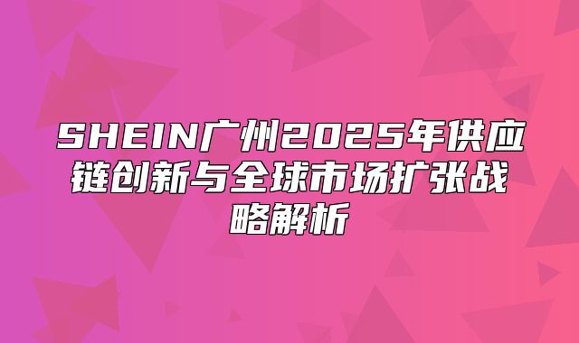 SHEIN广州2025年供应链创新与全球市场扩张战略解析