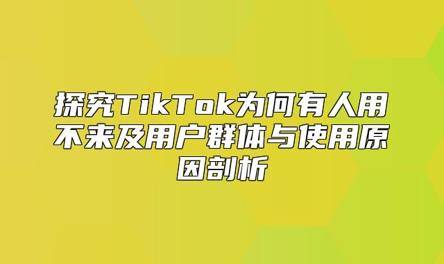 探究TikTok为何有人用不来及用户群体与使用原因剖析