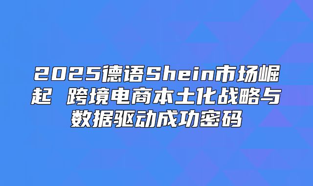 2025德语Shein市场崛起 跨境电商本土化战略与数据驱动成功密码