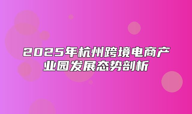 2025年杭州跨境电商产业园发展态势剖析