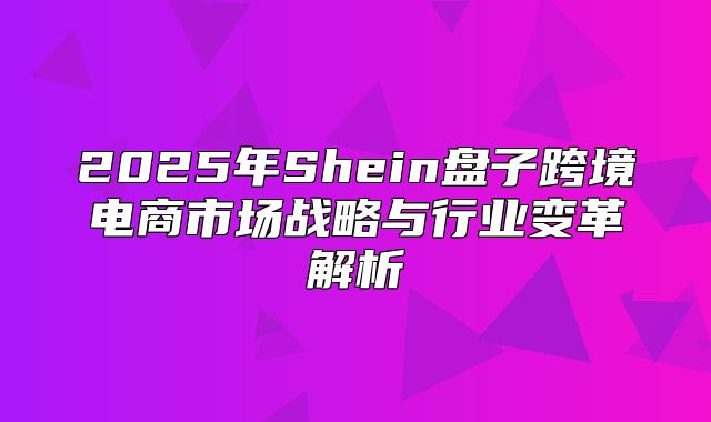 2025年Shein盘子跨境电商市场战略与行业变革解析