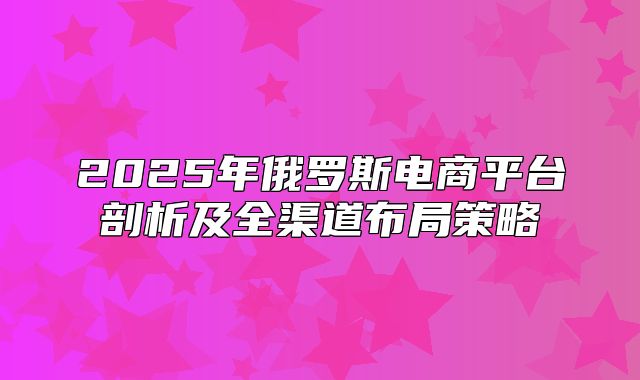 2025年俄罗斯电商平台剖析及全渠道布局策略