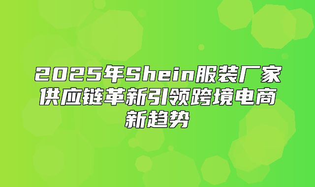 2025年Shein服装厂家供应链革新引领跨境电商新趋势