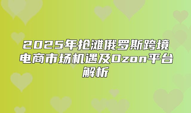 2025年抢滩俄罗斯跨境电商市场机遇及Ozon平台解析