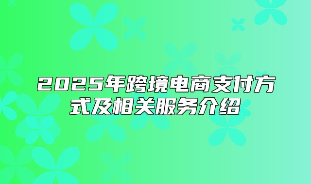 2025年跨境电商支付方式及相关服务介绍