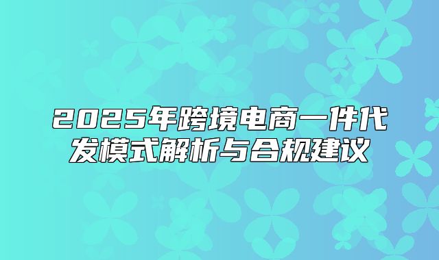 2025年跨境电商一件代发模式解析与合规建议