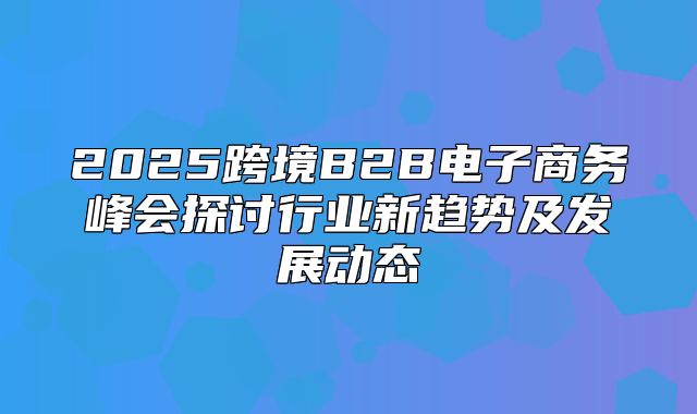 2025跨境B2B电子商务峰会探讨行业新趋势及发展动态