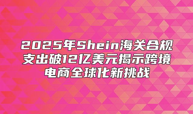 2025年Shein海关合规支出破12亿美元揭示跨境电商全球化新挑战