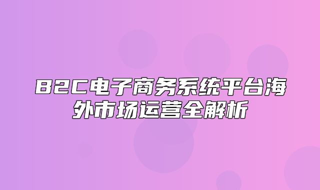 B2C电子商务系统平台海外市场运营全解析