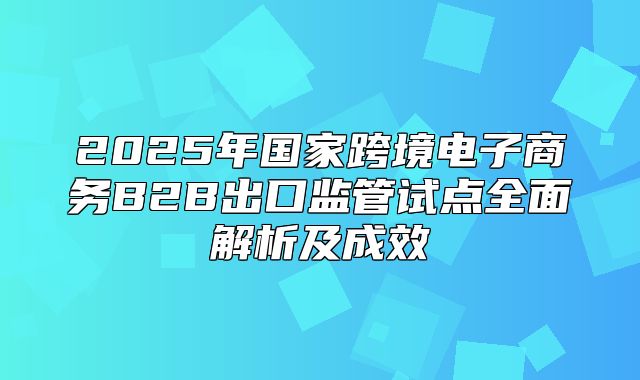 2025年国家跨境电子商务B2B出口监管试点全面解析及成效