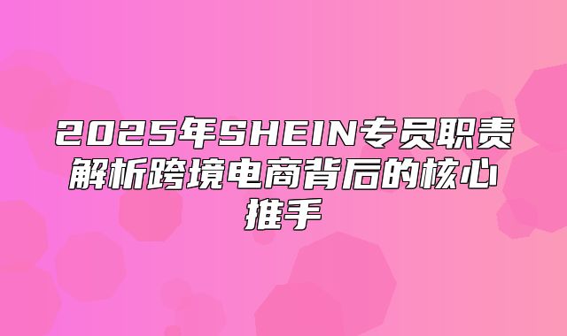 2025年SHEIN专员职责解析跨境电商背后的核心推手