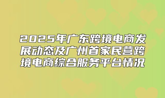 2025年广东跨境电商发展动态及广州首家民营跨境电商综合服务平台情况