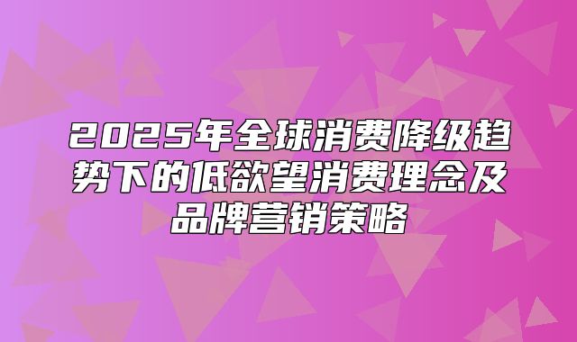 2025年全球消费降级趋势下的低欲望消费理念及品牌营销策略