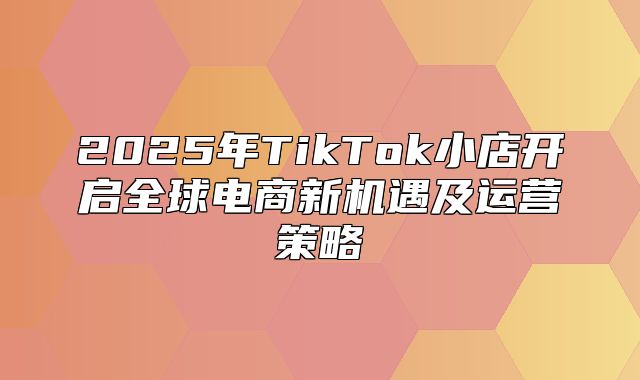 2025年TikTok小店开启全球电商新机遇及运营策略
