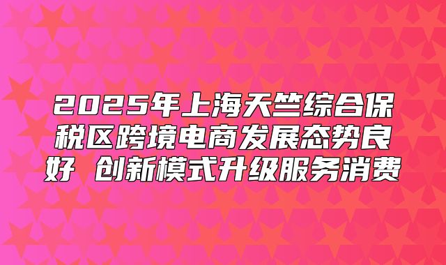 2025年上海天竺综合保税区跨境电商发展态势良好 创新模式升级服务消费